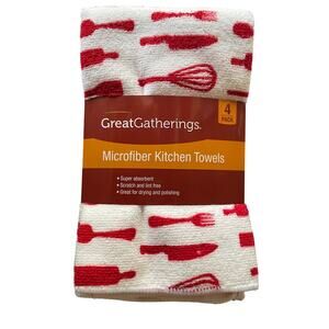 Great Gatherings 4 pack Kitchen Towels Red White 16x19  b3